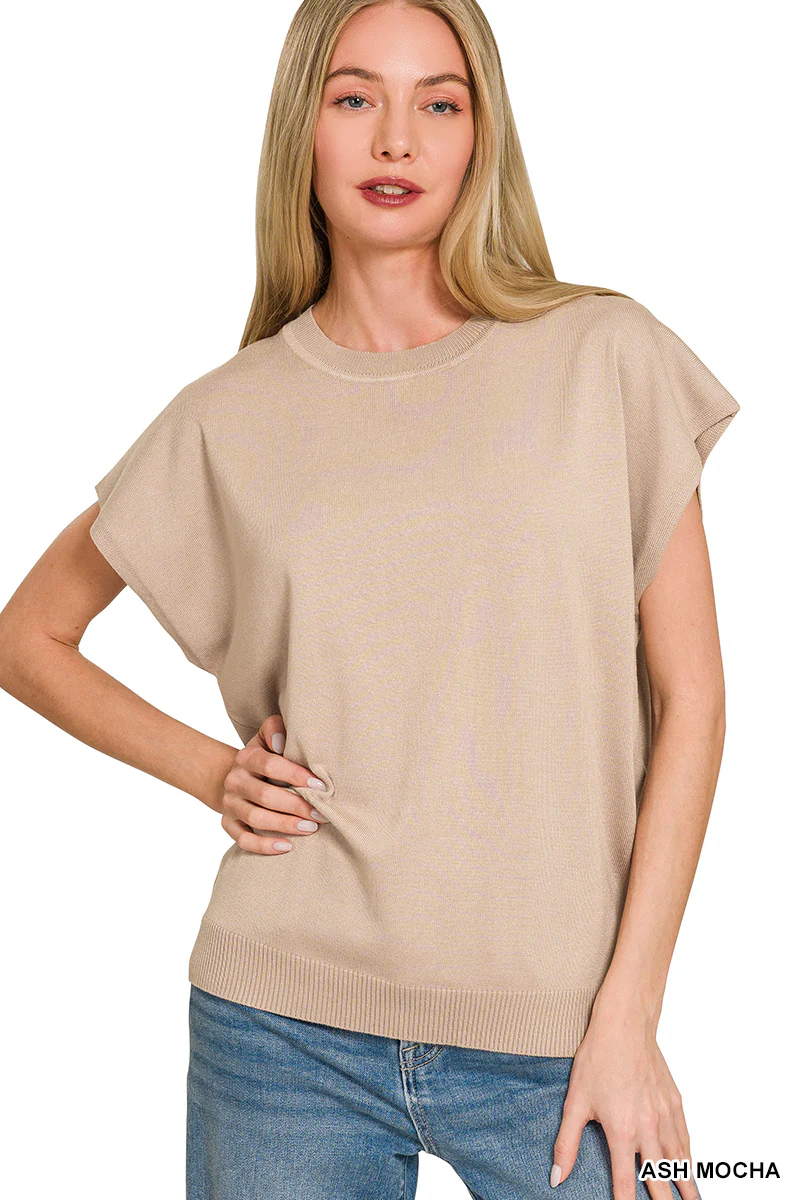Zenana Viscose Round-neck Short Sleeve Sweater - Image 2