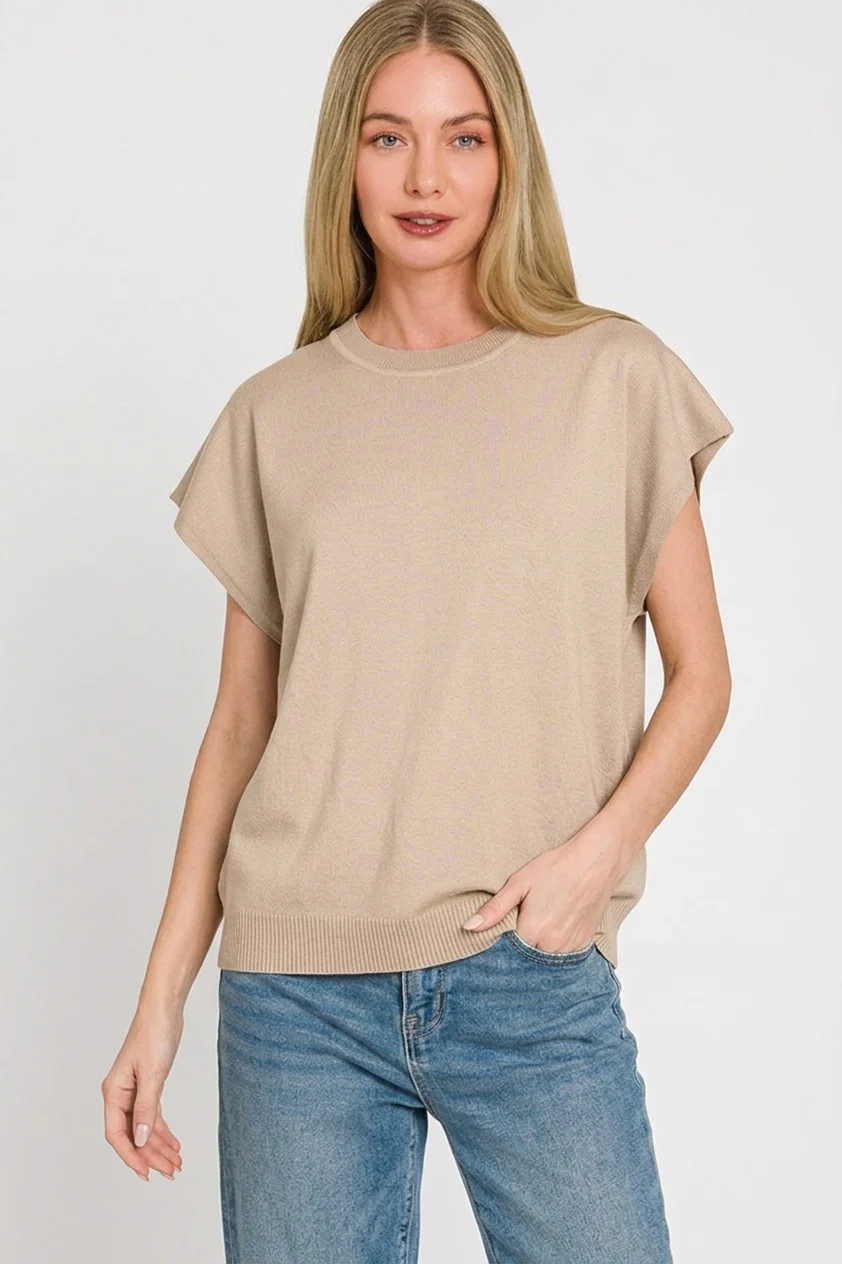 Zenana Viscose Round-neck Short Sleeve Sweater - Image 3