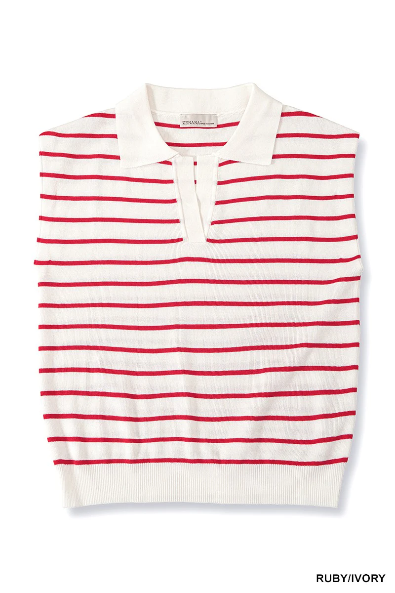 Zenana Viscose Striped Collared Sweater Vest - Image 7