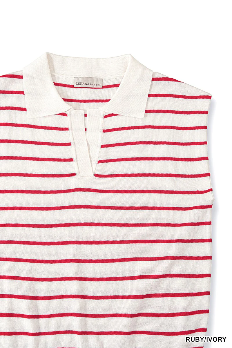 Zenana Viscose Striped Collared Sweater Vest - Image 8
