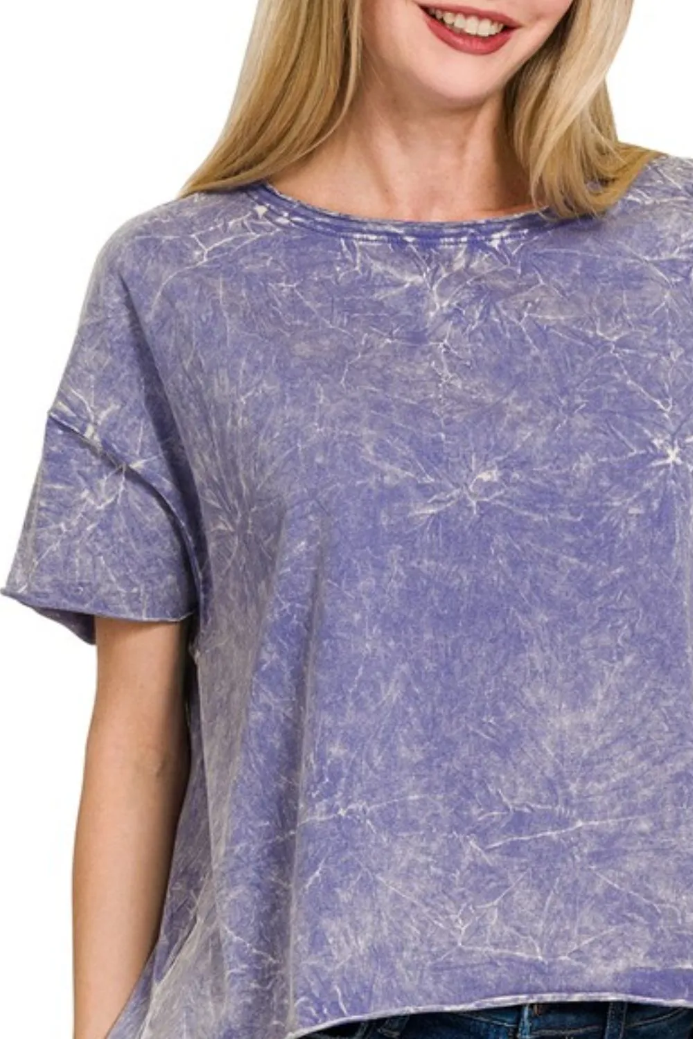 Zenana Washed Crew Neck Short Sleeve Crop Box Tee - Image 2