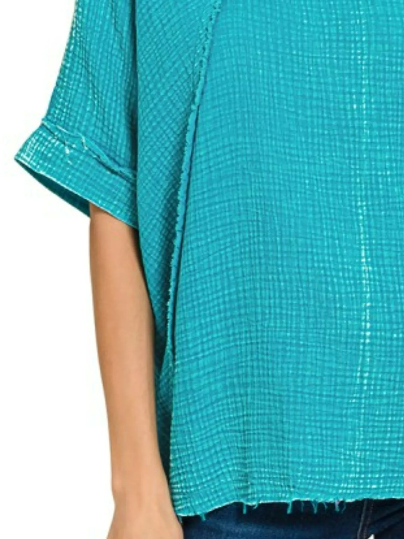 Zenana Washed Double Gauze Exposed Seam Short Sleeve Top - Image 3