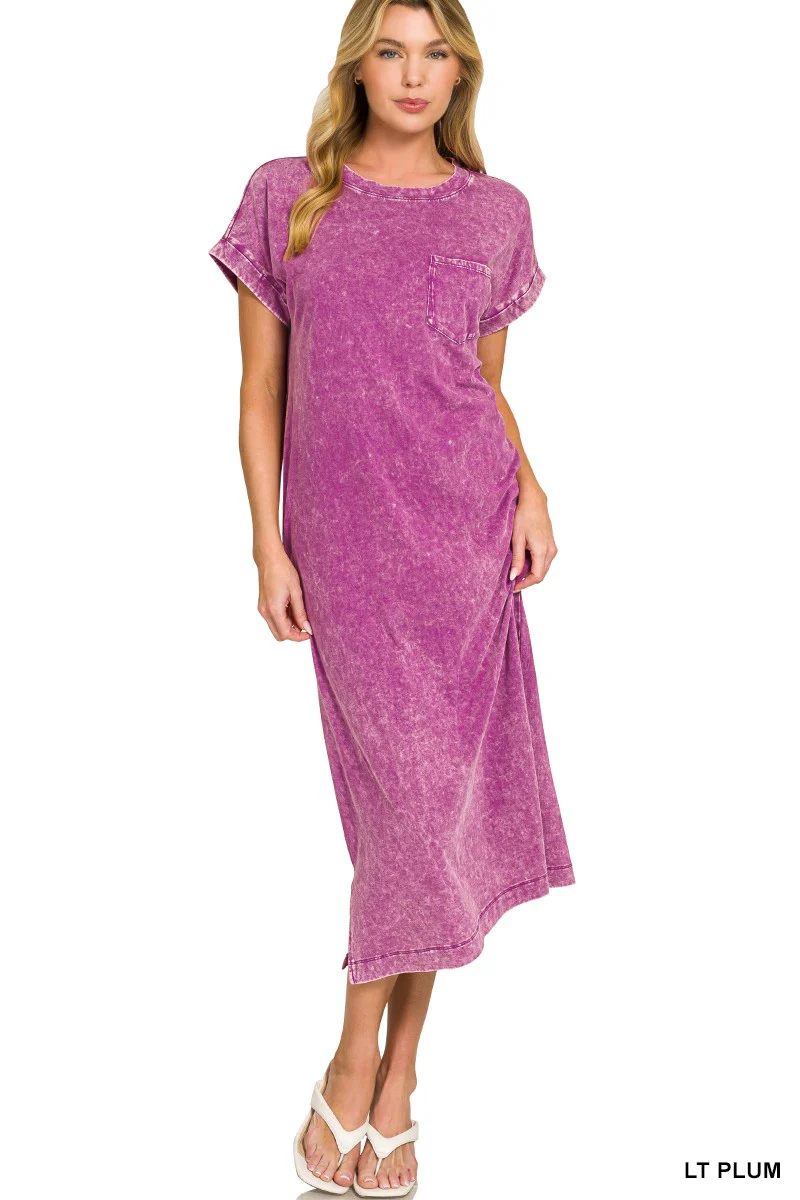 Zenana Washed Exposed Seam Short Sleeve T-Shirt Dress - Image 2