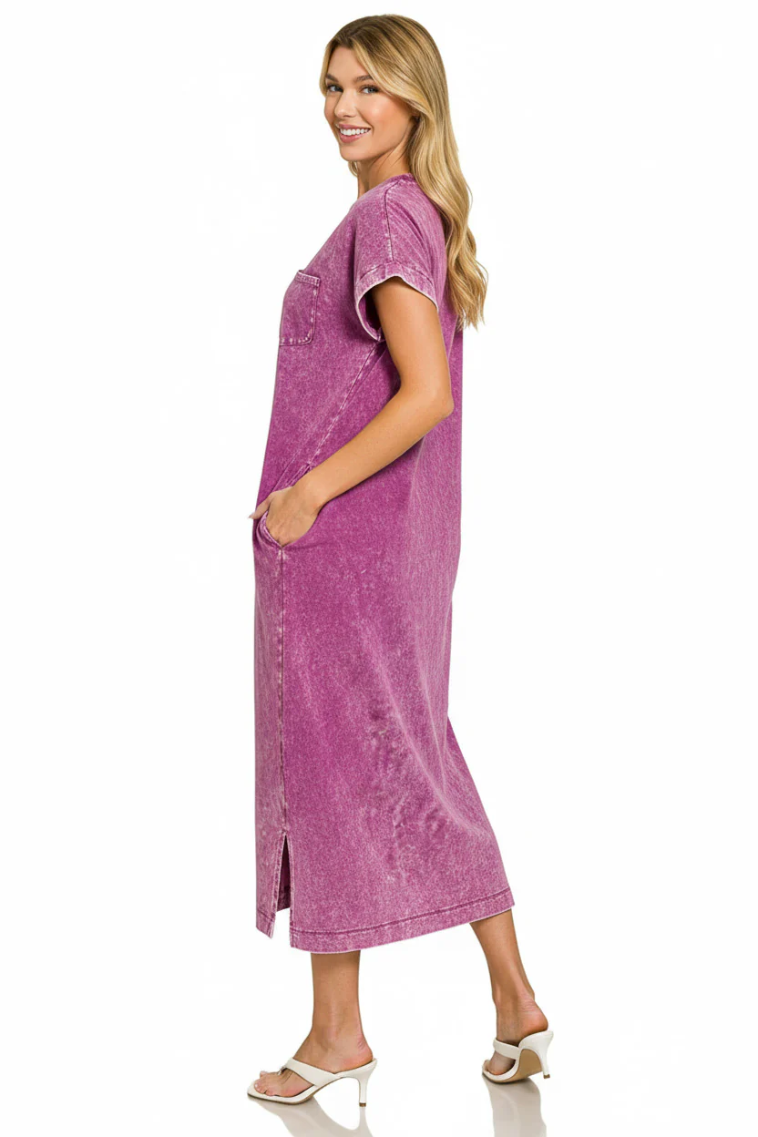 Zenana Washed Exposed Seam Short Sleeve T-Shirt Dress - Image 3