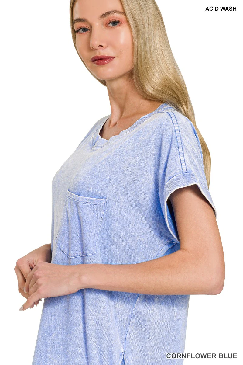 Zenana Washed Exposed Seam Short Sleeve T-Shirt Dress - Image 5