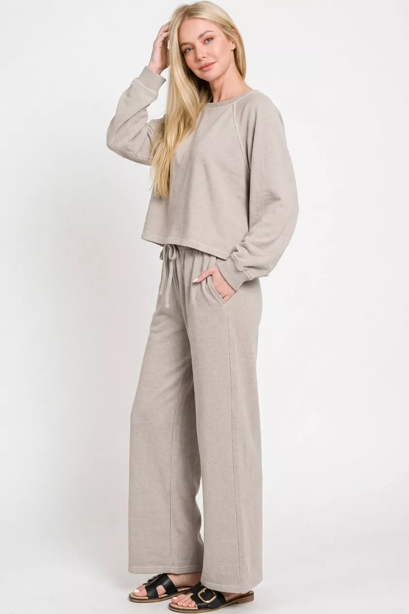 Zenana Washed F/terry Round Neck Pullover & Pants Set - Image 3