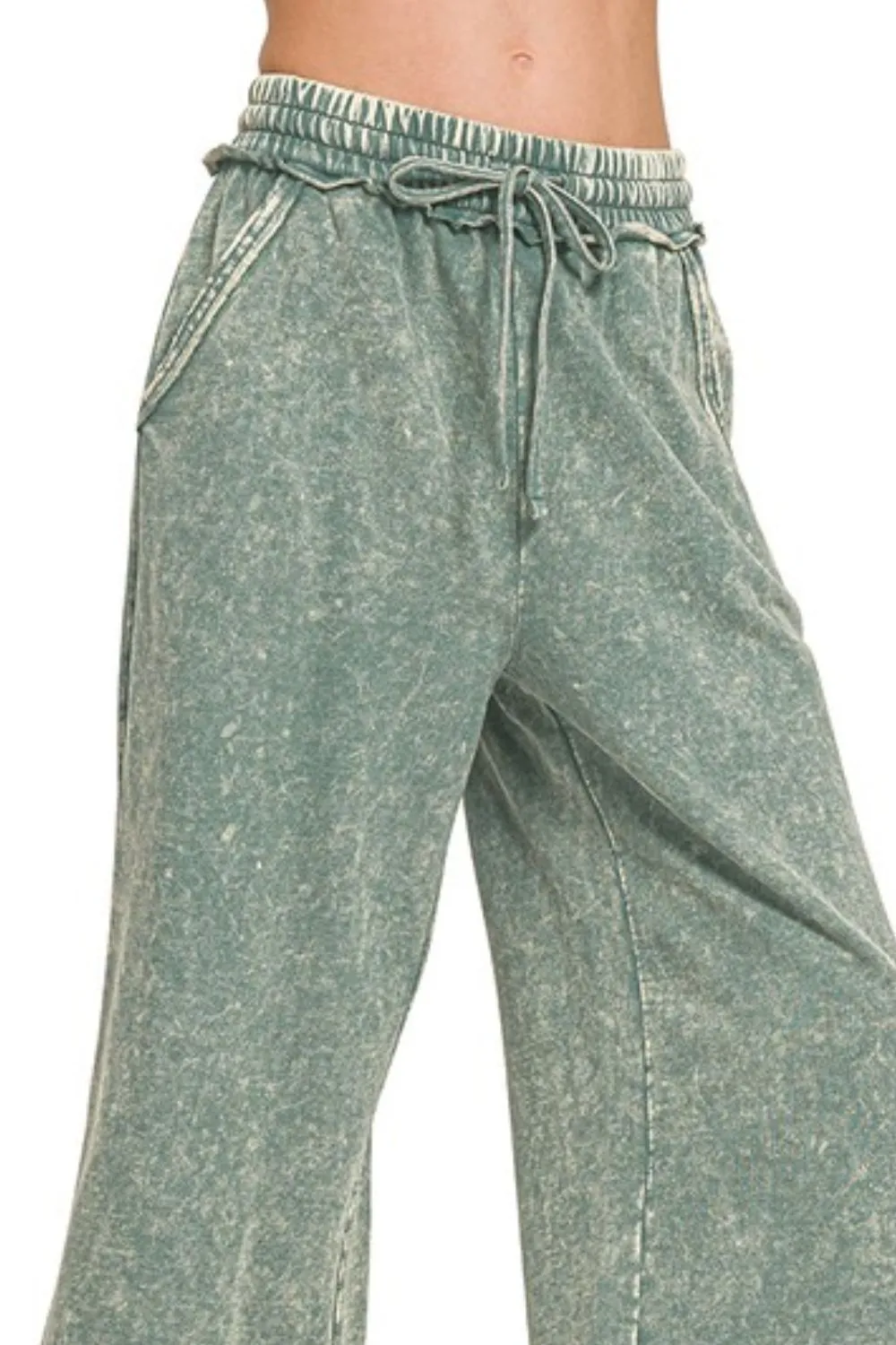 Zenana Washed French Terry Palazzo With Pockets - Image 2