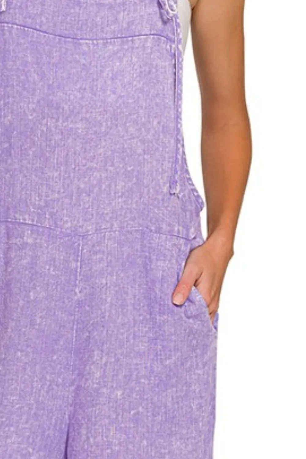 Zenana Washed Linen Knot Strap Rompers - Image 3