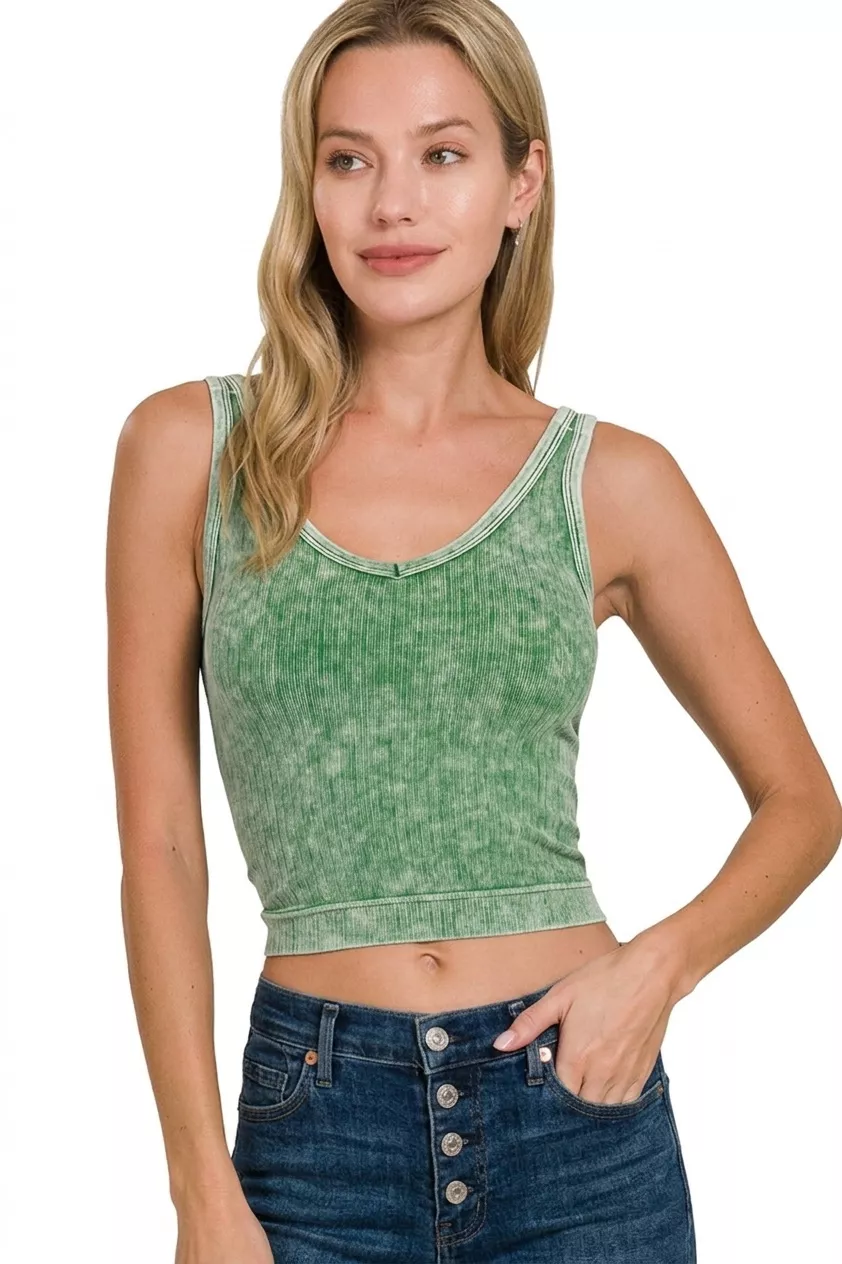 Zenana Washed Ribbed Seamless Cropped V-neck Tank Top - Image 3
