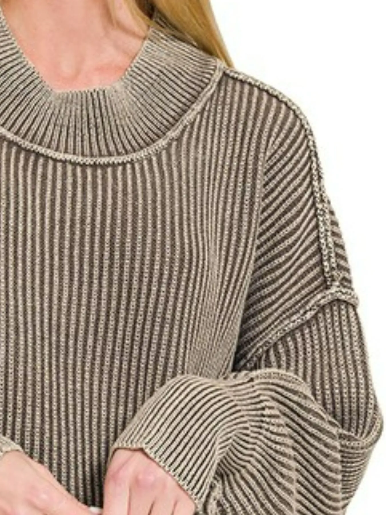 Zenana Washed Side Slit Oversized Sweater - Image 3