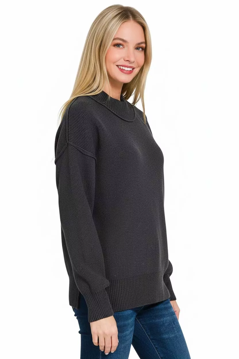 Zenana Wide Neckband Drop Shoulder Sweater - Image 3