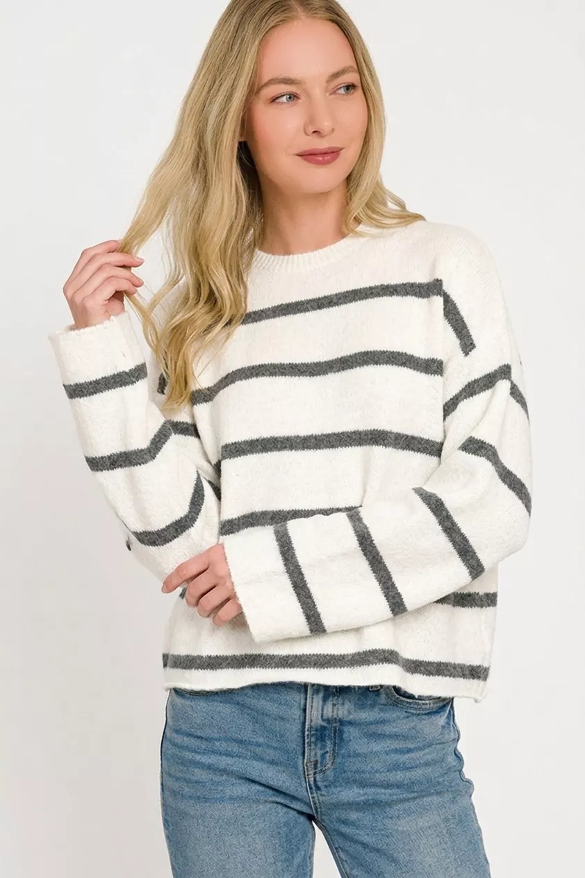 Zenana Wool Blend Striped Sweater - Image 3