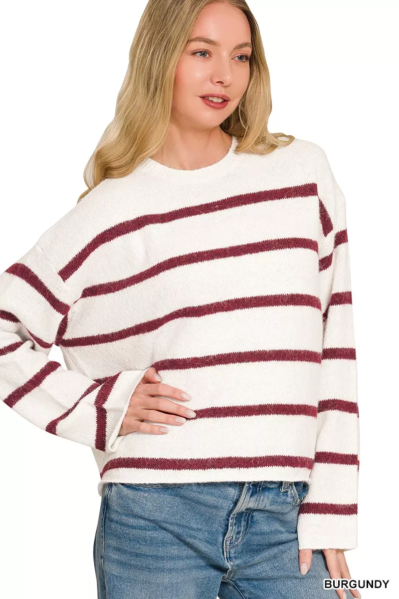 Zenana Wool Blend Striped Sweater - Image 2