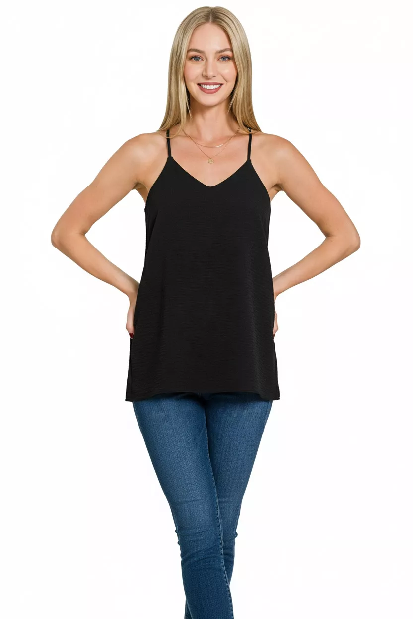 Zenana Woven Airflow Adjustable Strap V-Neck Cami - Image 3