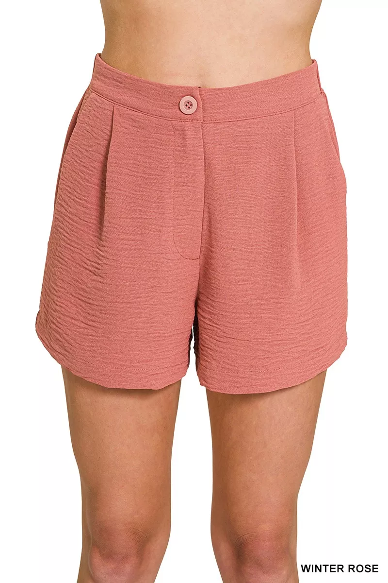 Zenana Woven Airflow Back Elastic Waist Shorts