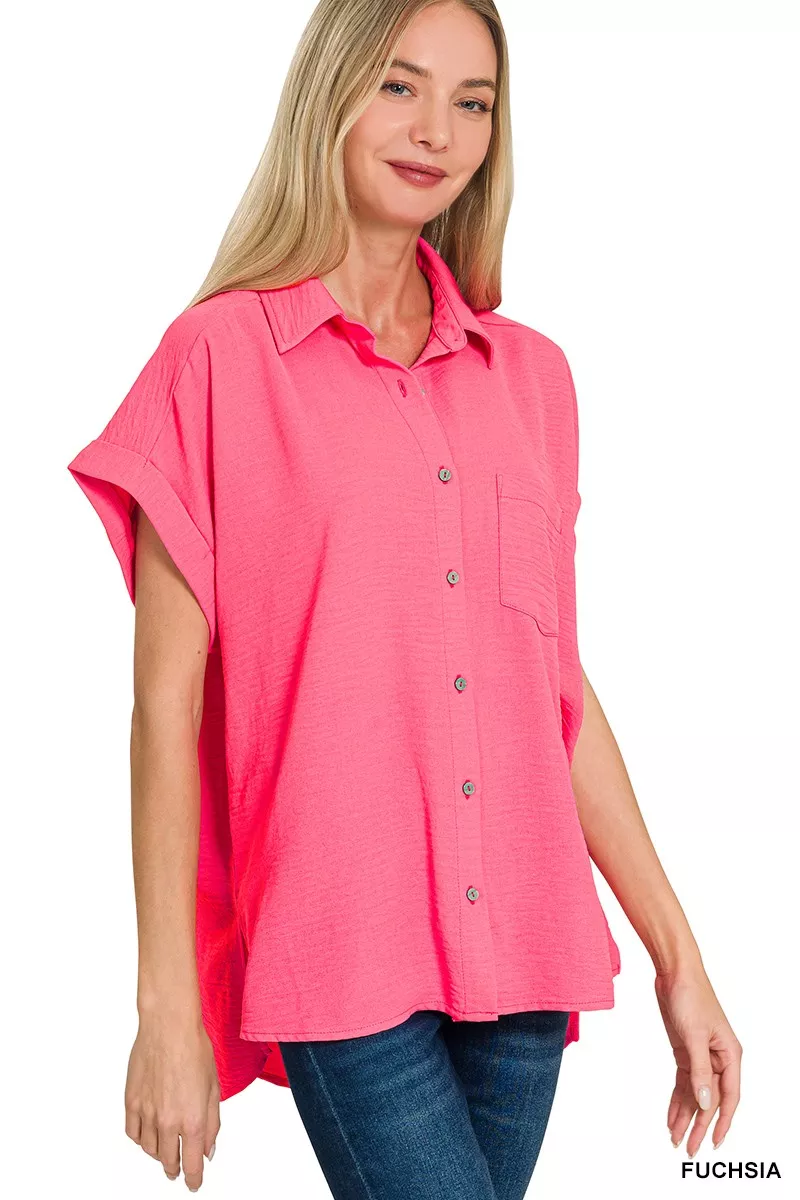 Zenana Woven Airflow Button Down Shirt