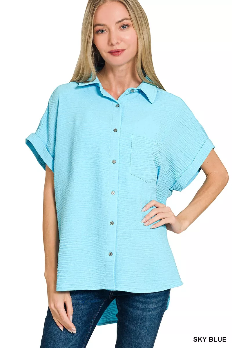 Zenana Woven Airflow Button Down Shirt - Image 3