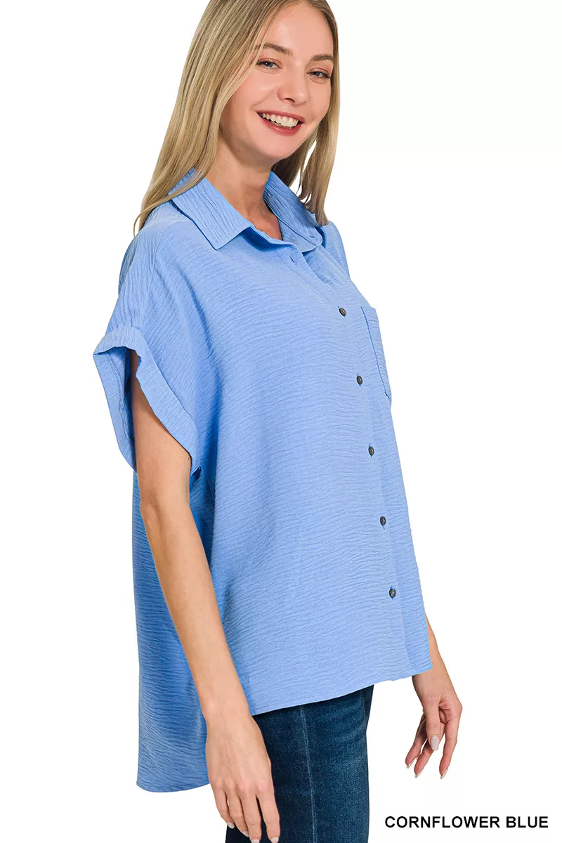 Zenana Woven Airflow Button Down Shirt - Image 3