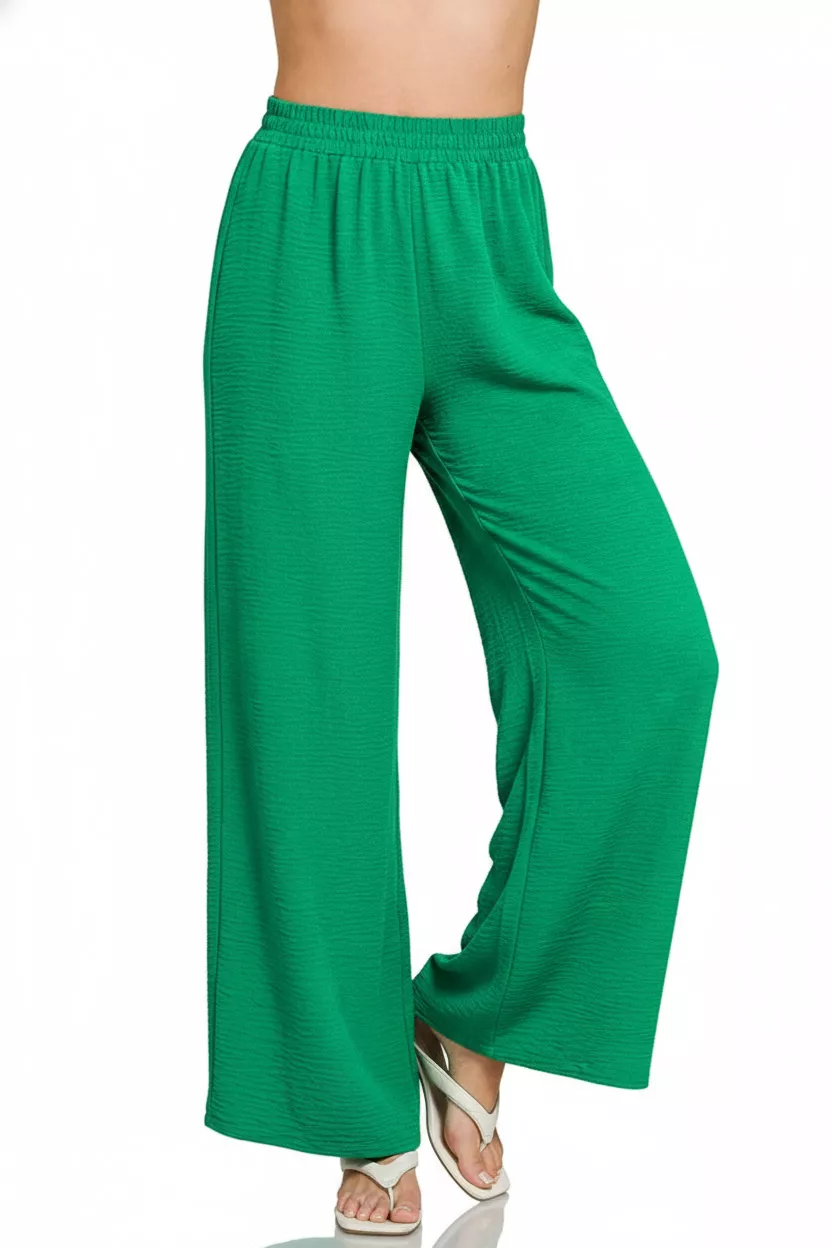 Zenana Woven Airflow Elastic Waistband Pants - Image 2