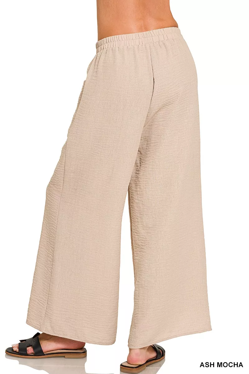 Zenana Woven Airflow Elastic Waistband Pants - Image 4