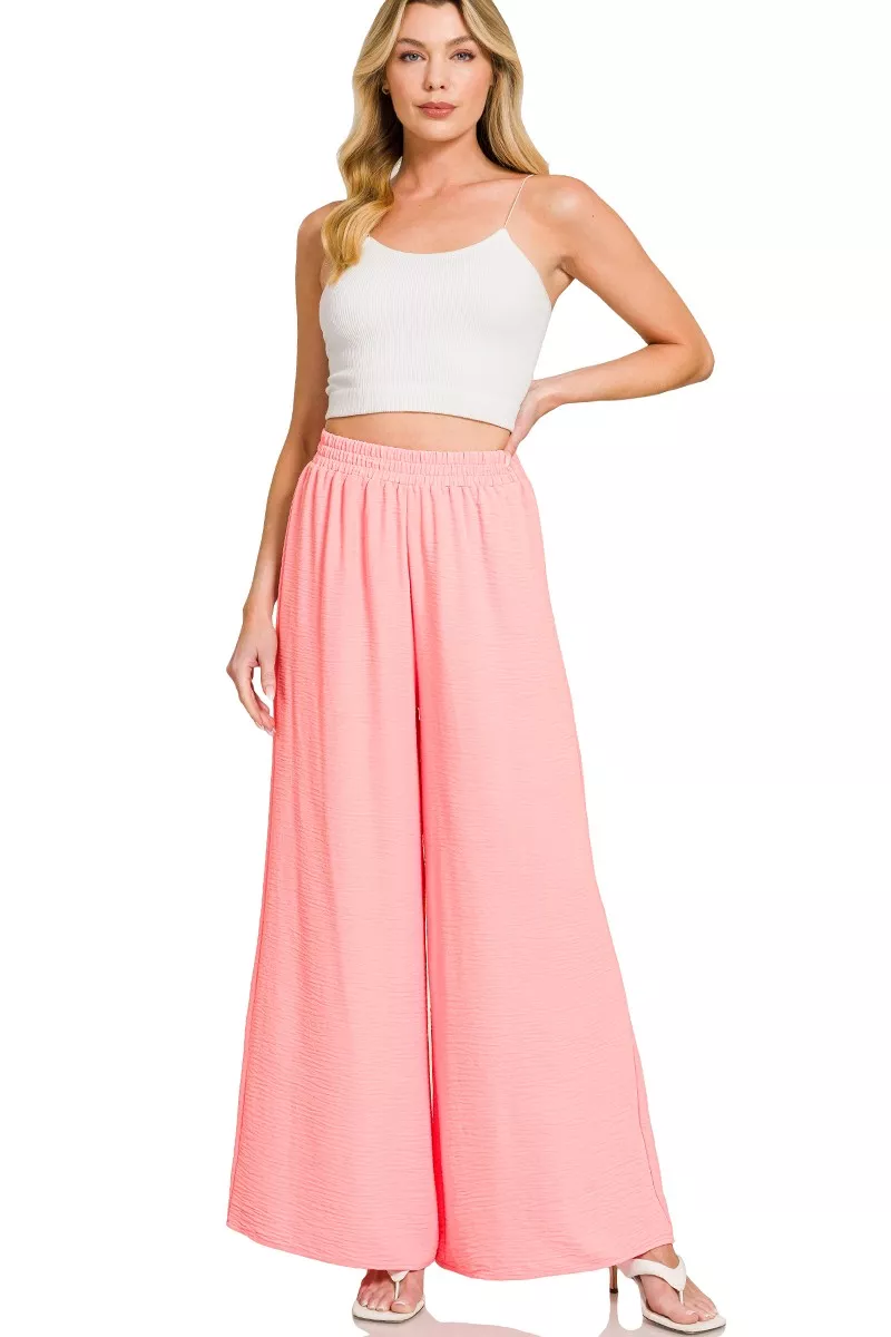 Zenana Woven Airflow Elastic Waistband Pants - Image 3