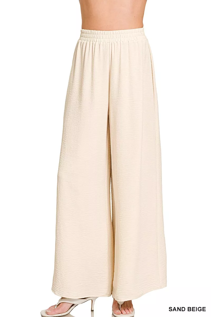 Zenana Woven Airflow Elastic Waistband Pants