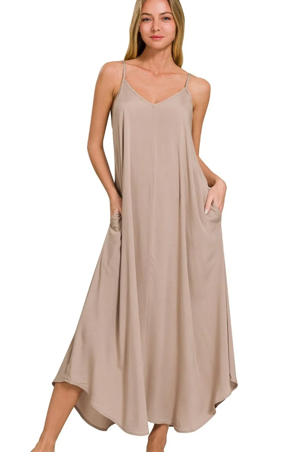 Zenana Woven Arc Hem Cami Dress With Flowy Pockets
