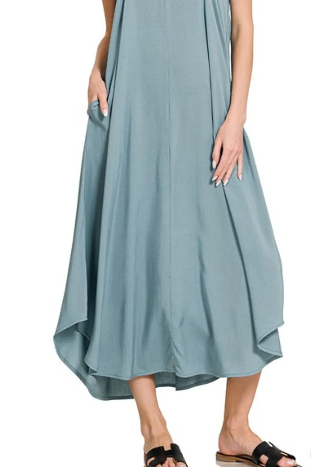 Zenana Woven Arc Hem Cami Dress With Flowy Pockets - Image 3