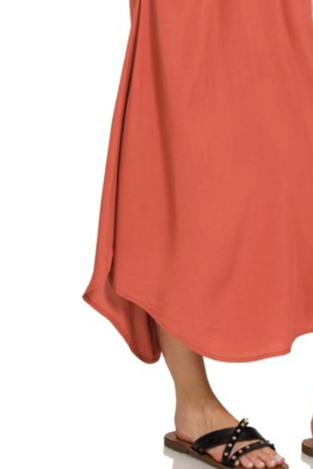 Zenana Woven Arc Hem Cami Midi Dress With Flowy Pockets - Image 3