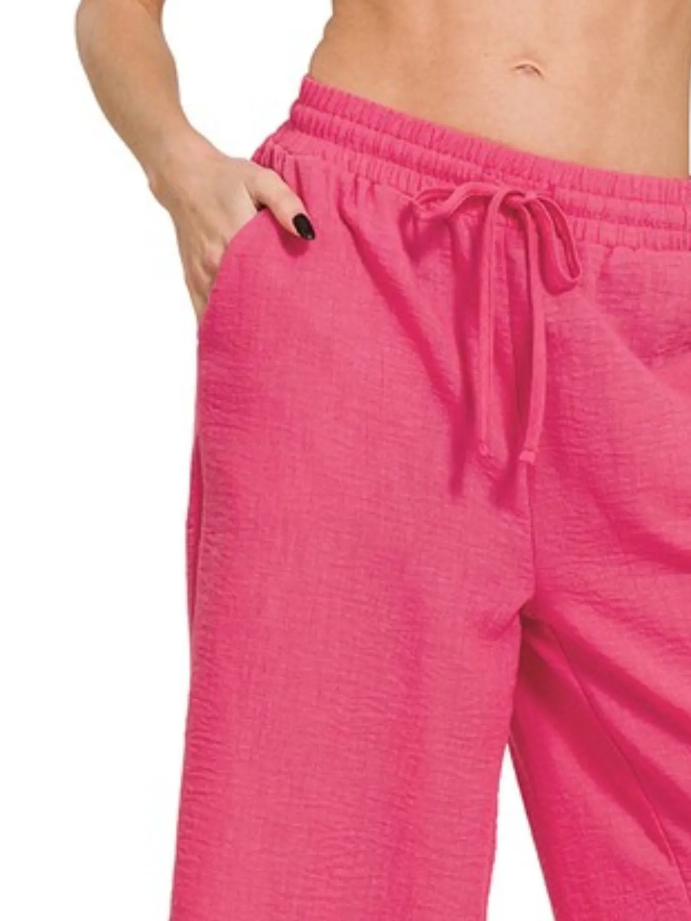 Zenana Woven Crepe Elastic Band Waist Cropped Pants - Image 3