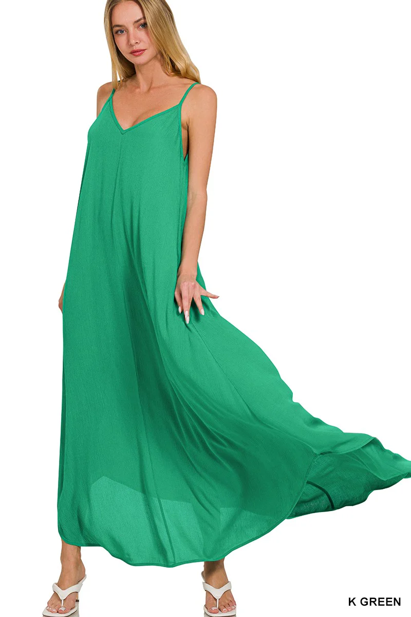 Zenana Woven Crinkle Cami Maxi Dress with Side Pockets - Image 2