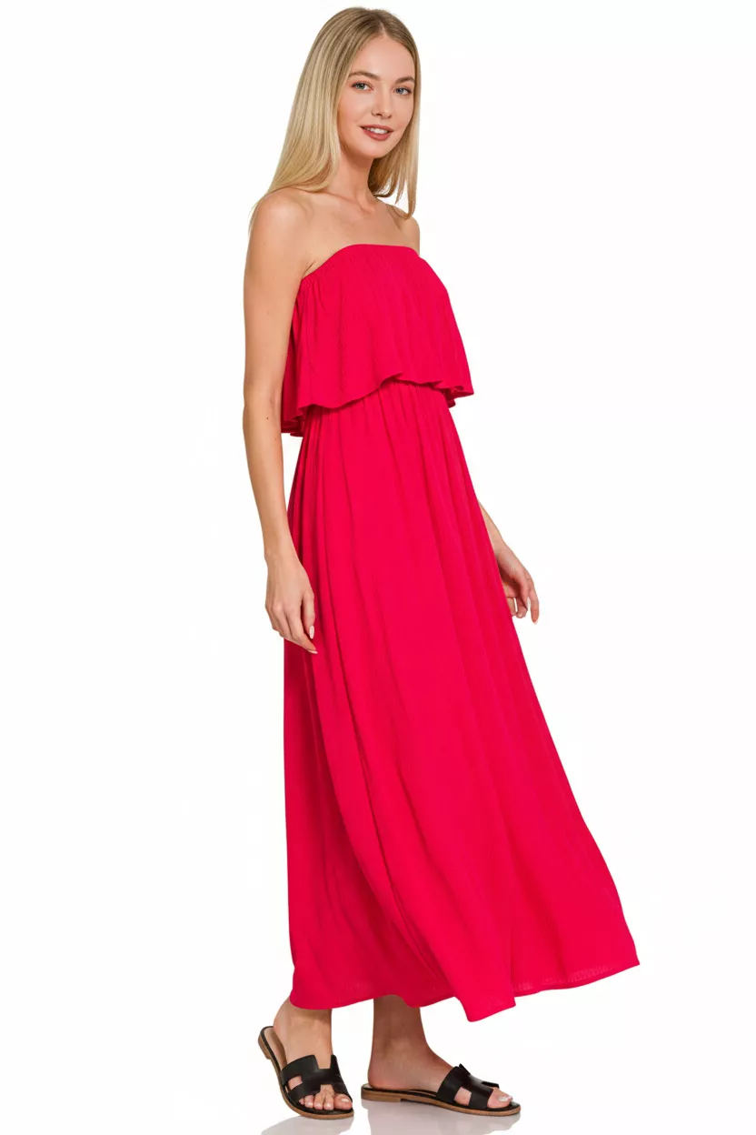Zenana Woven Crinkle Strapless Maxi Dress - Image 2