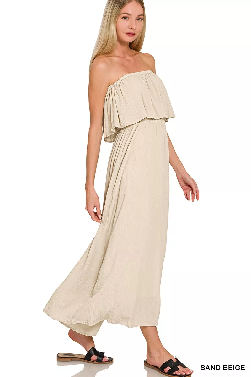 Zenana Woven Crinkle Strapless Maxi Dress - Image 2
