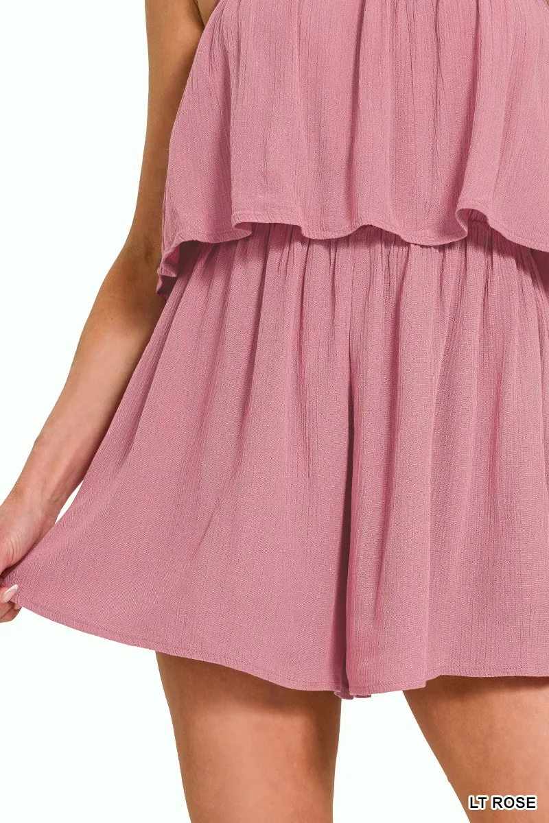 Zenana Woven Crinkle Strapless Rompers - Image 5