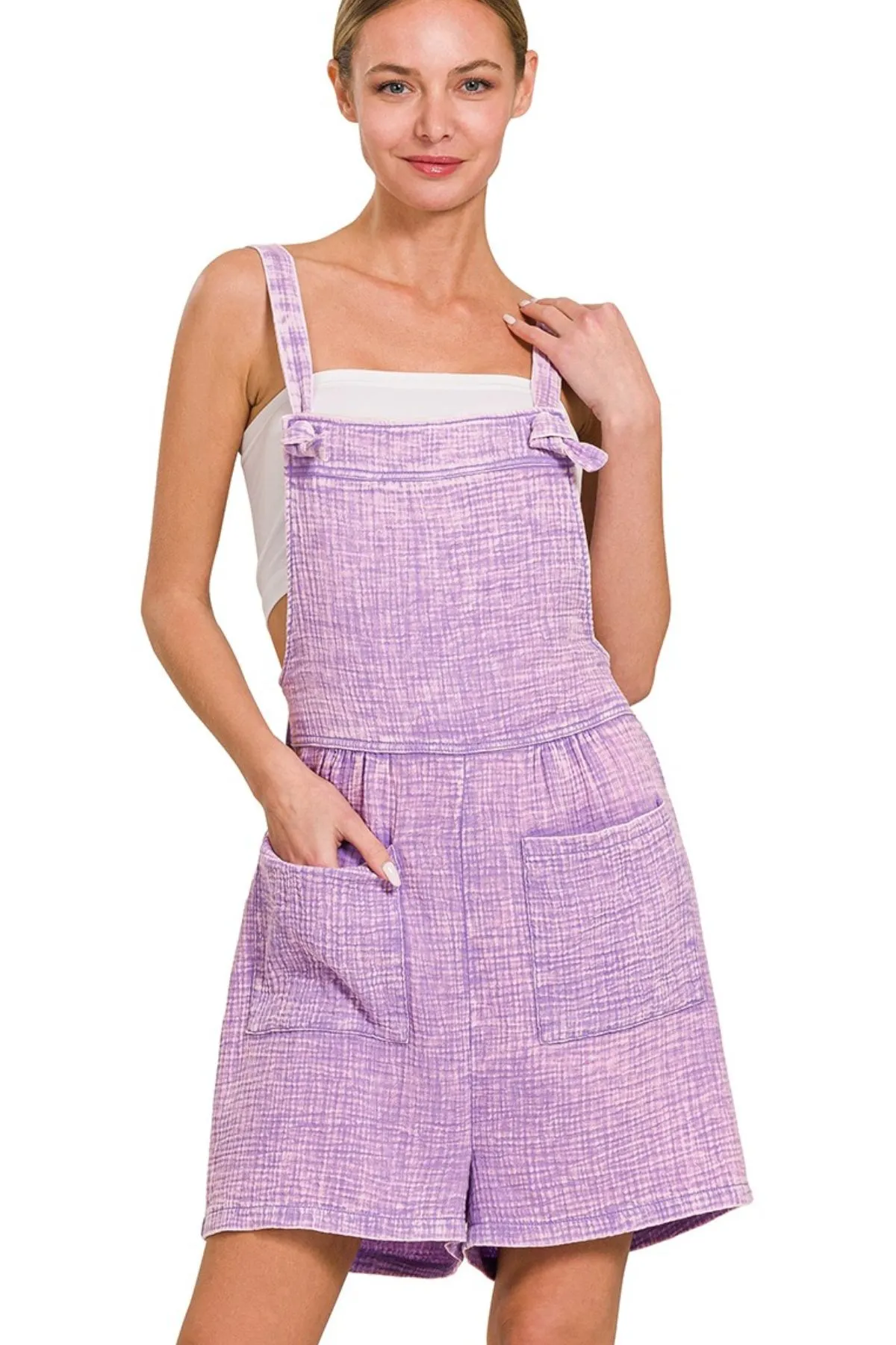 Zenana Woven Double Gauze Acid Washed Romper