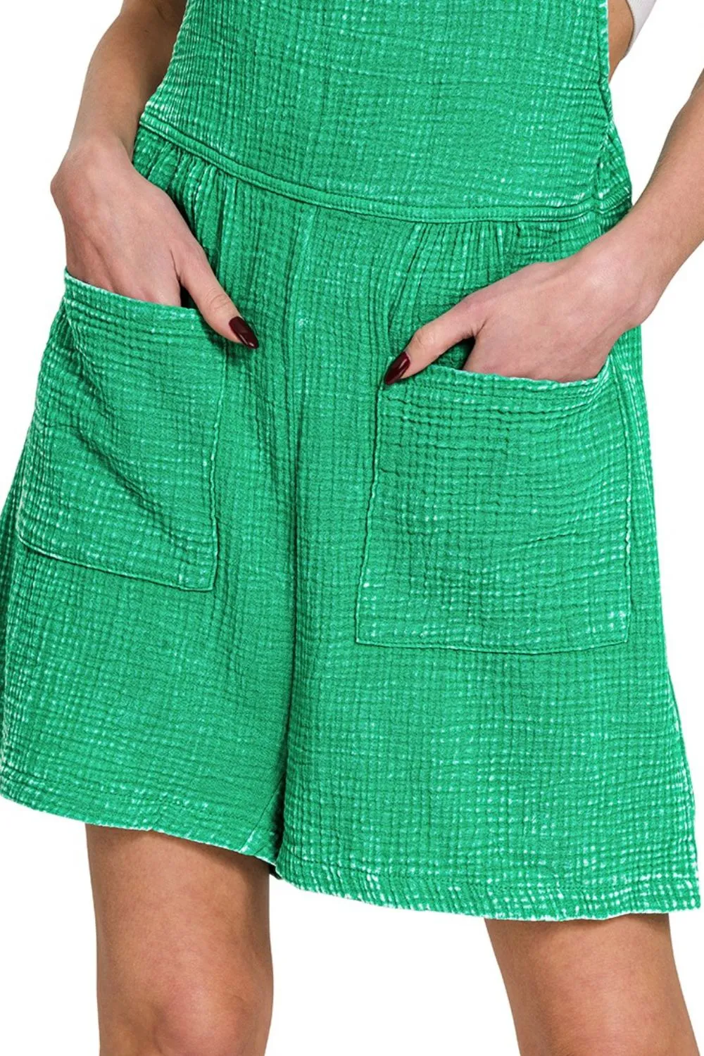 Zenana Woven Double Gauze Acid Washed Romper - Image 4