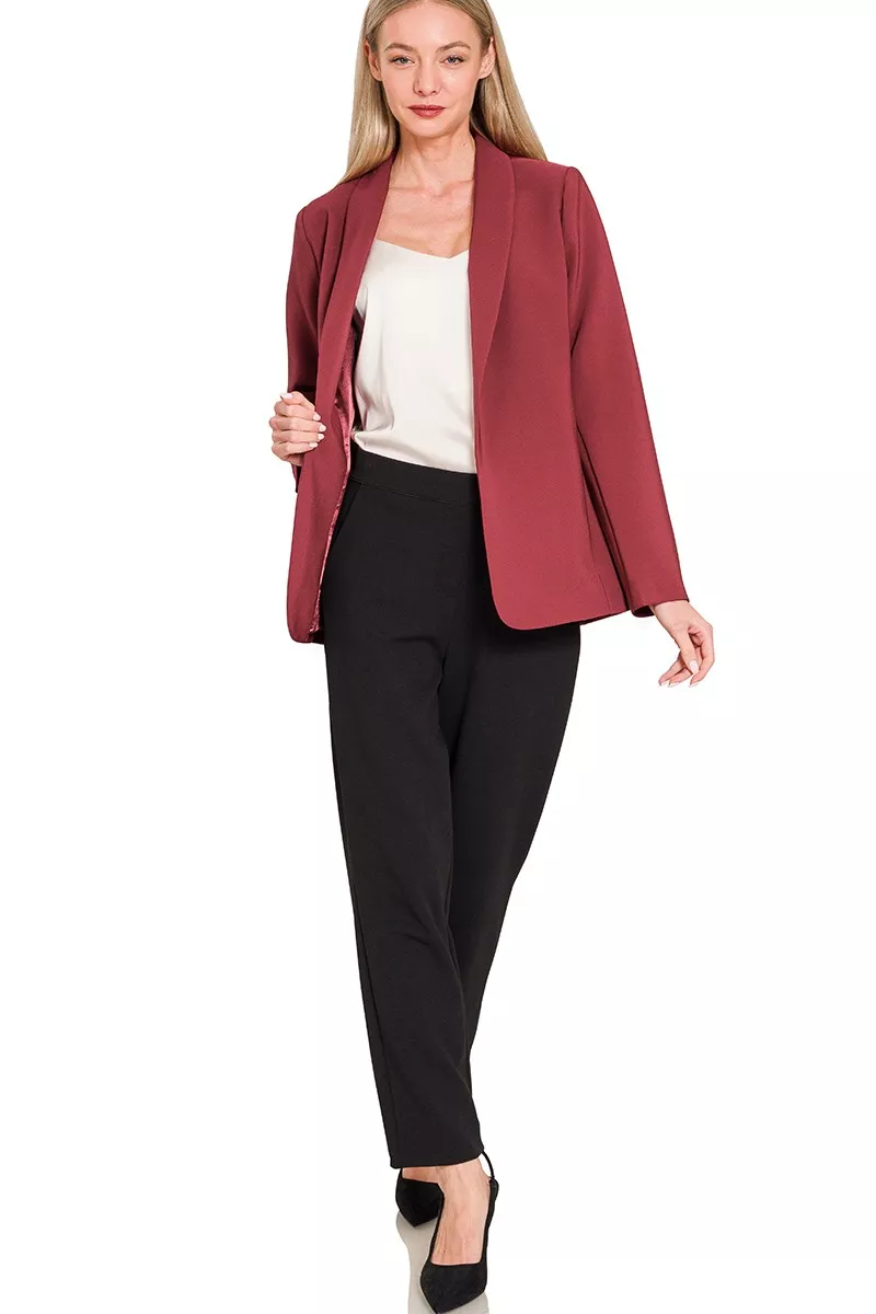 Zenana Woven Long Sleeve Blazer With Lining - Image 2