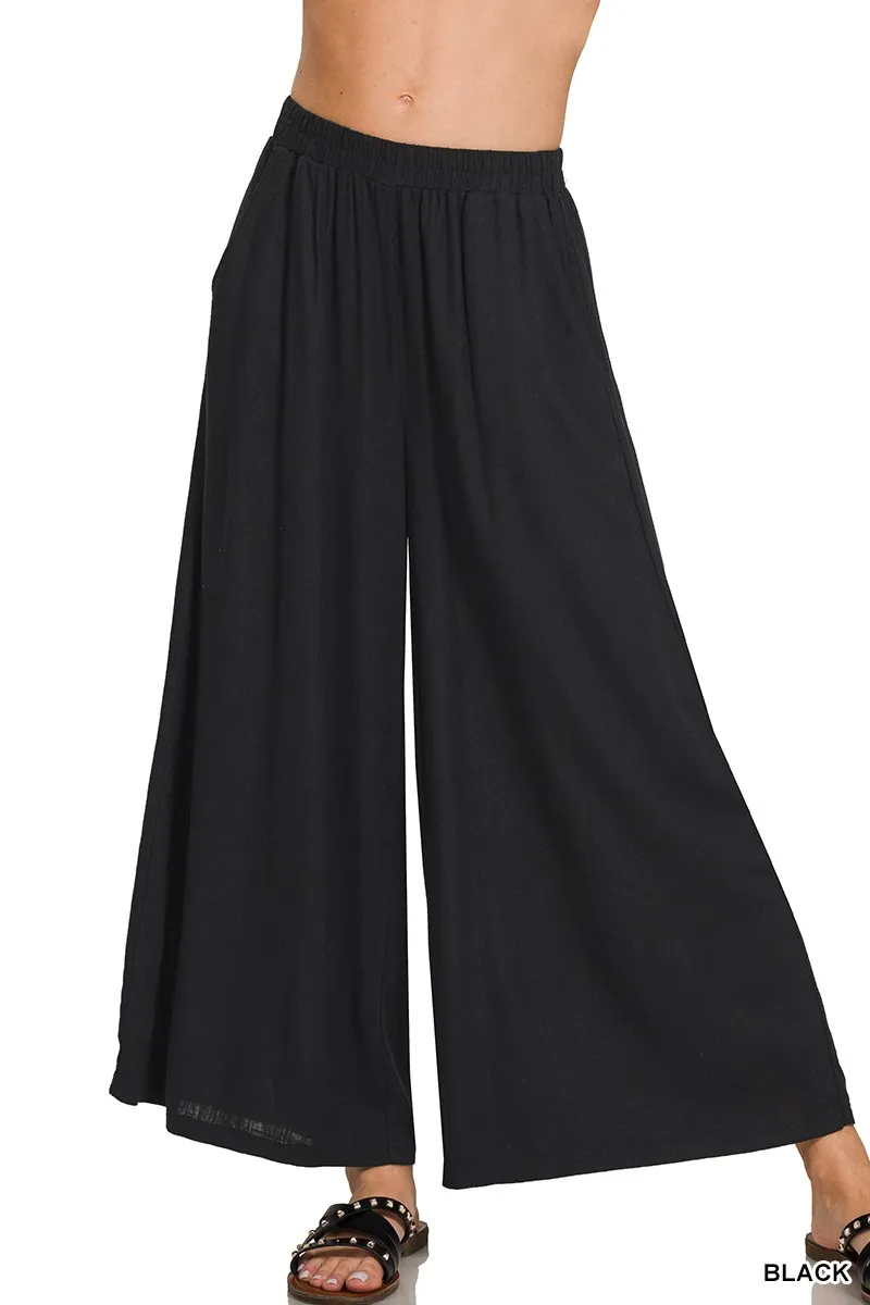 Zenana Woven Pleated Linen Blend Wide Leg Pants - Image 3