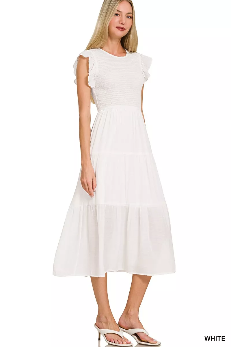 Zenana Woven Smocked Ruffle Sleeve Midi Dress - Image 2