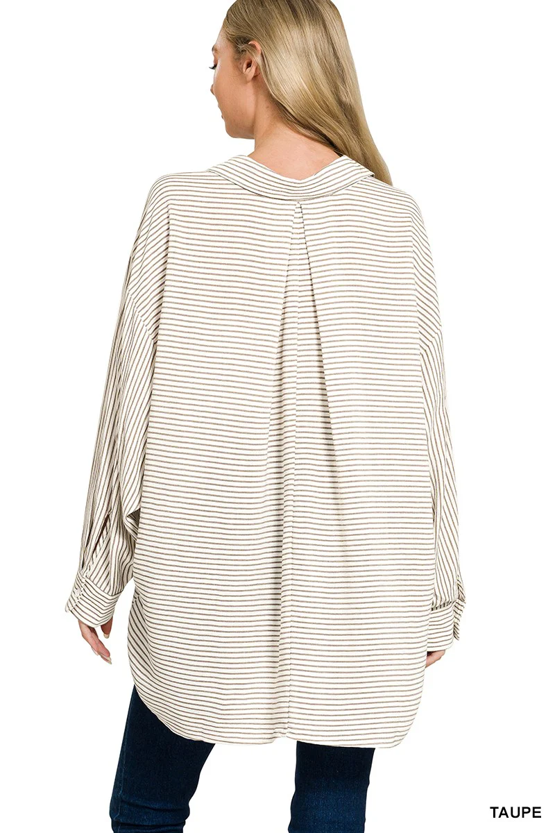 Zenana Woven Stripe Button Down Shirt - Image 4