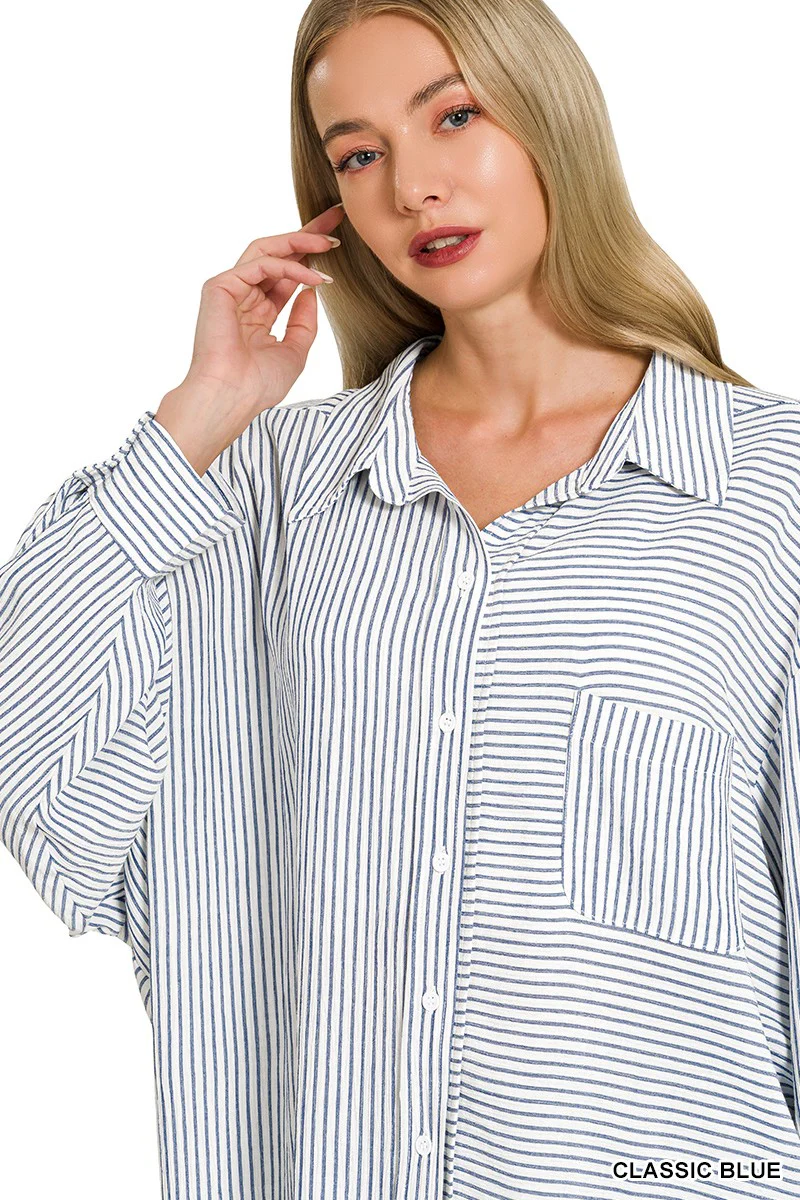 Zenana Woven Stripe Button Down Shirt - Image 4