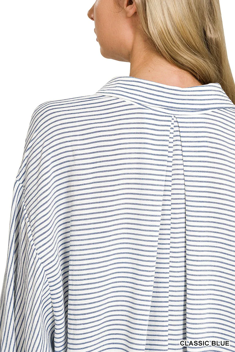 Zenana Woven Stripe Button Down Shirt - Image 6
