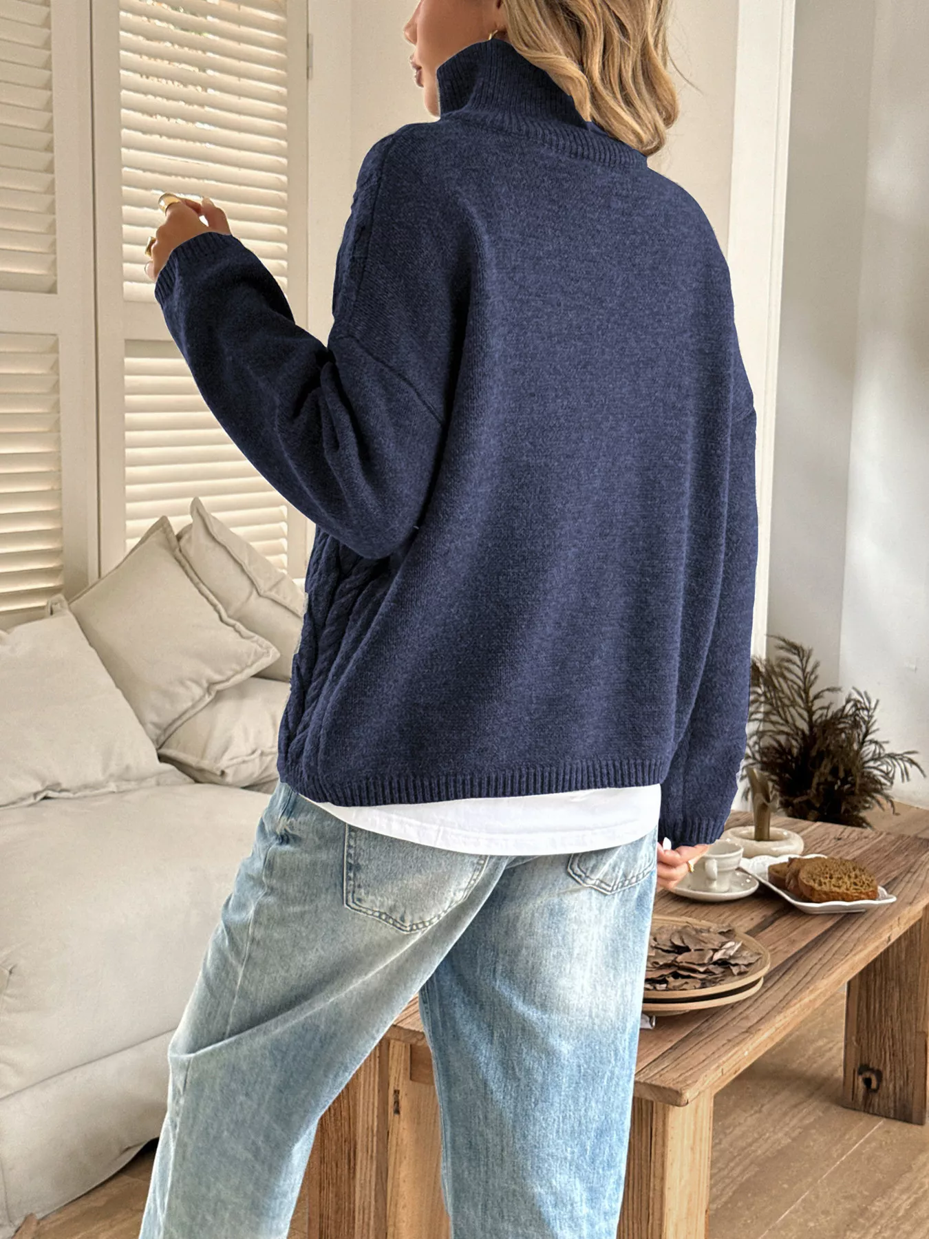 Zip Collar Cable-Knit Sweater - Image 11