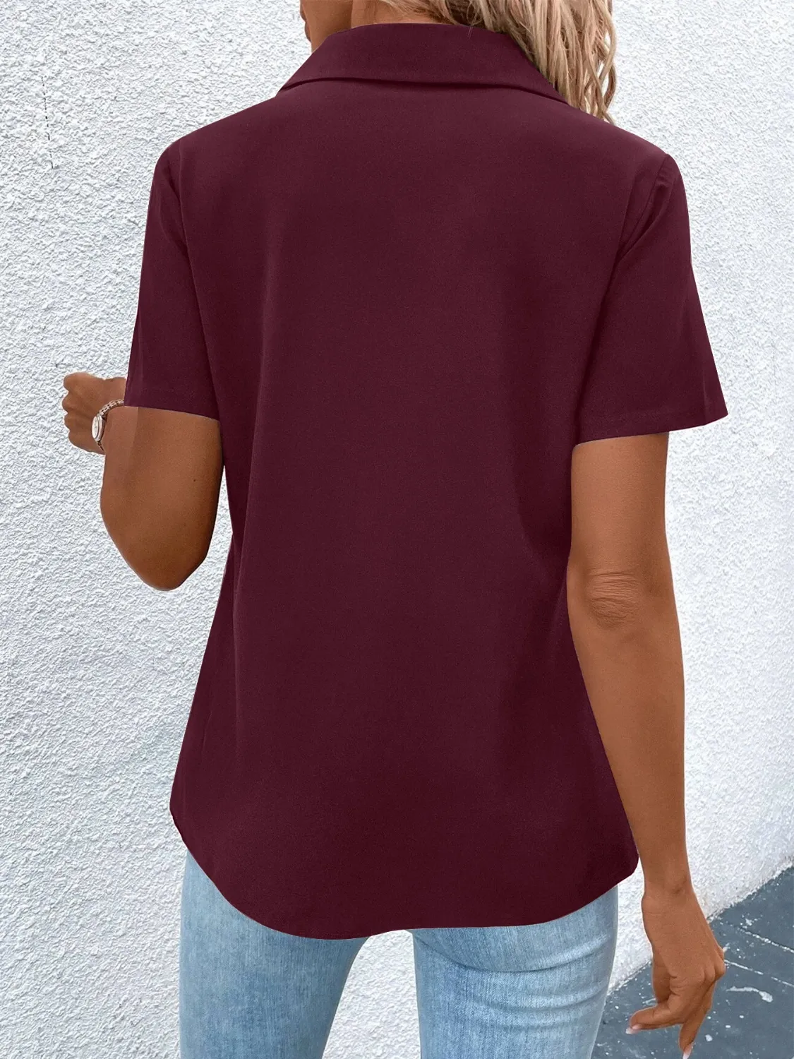 Zip Collar Short Sleeve Top - Image 14