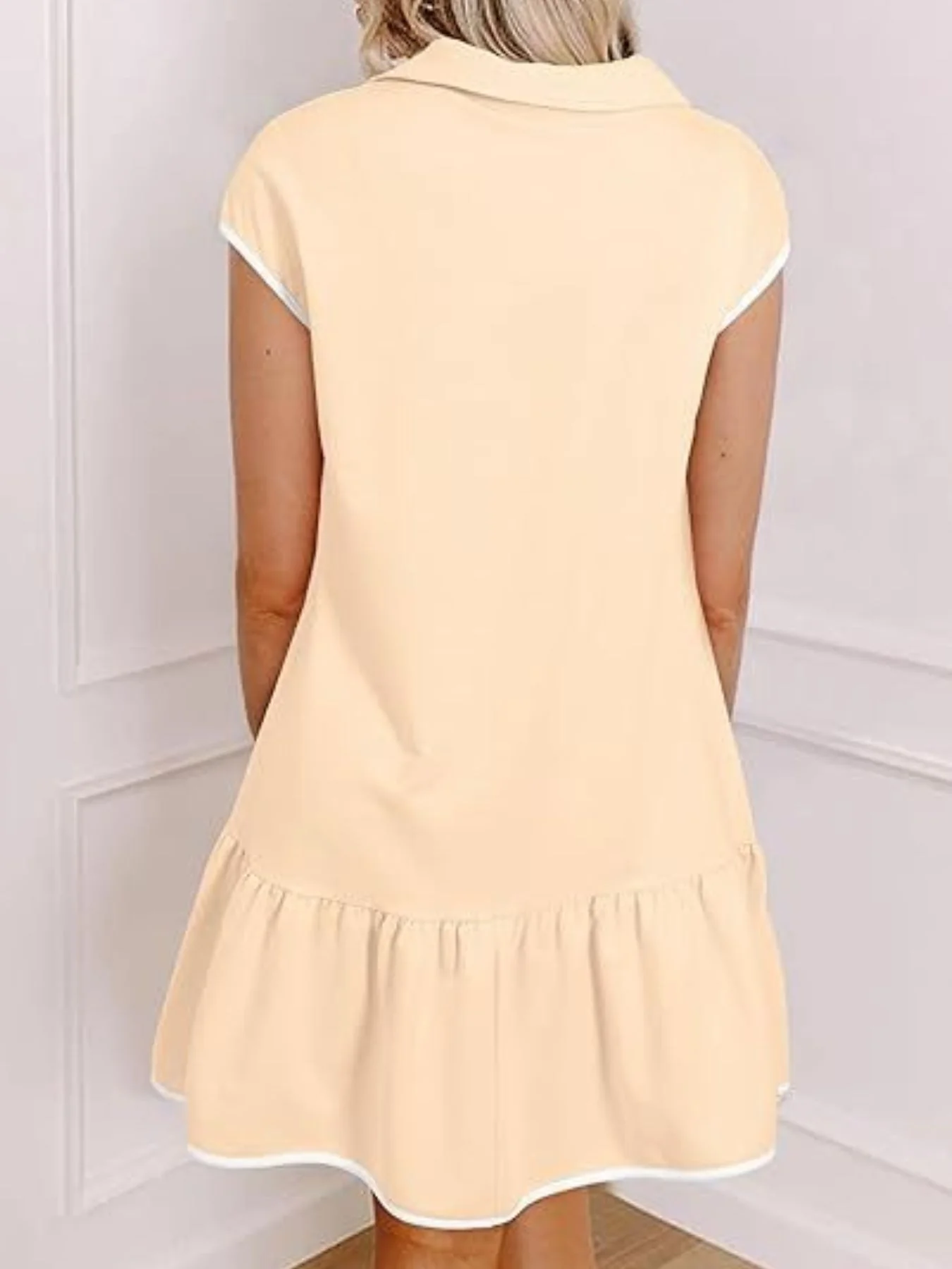Zip Front Cap Sleeve Ruffle Hem Dress - Image 3