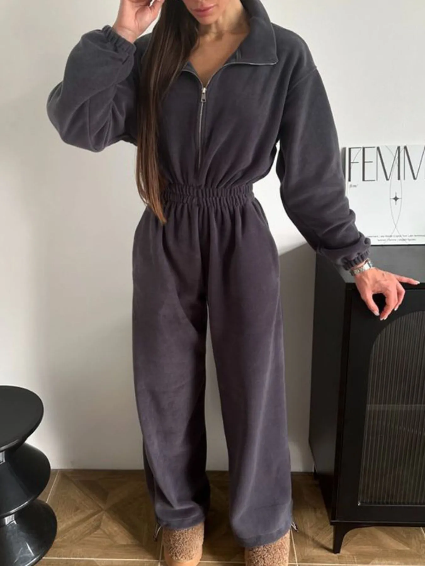Zip Front Long Sleeve Jumpsuit - Image 8