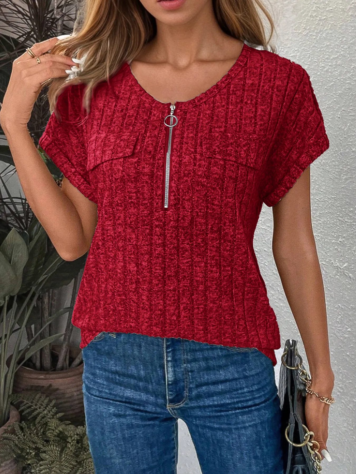Zip-Front Short Sleeve T-Shirt - Image 16
