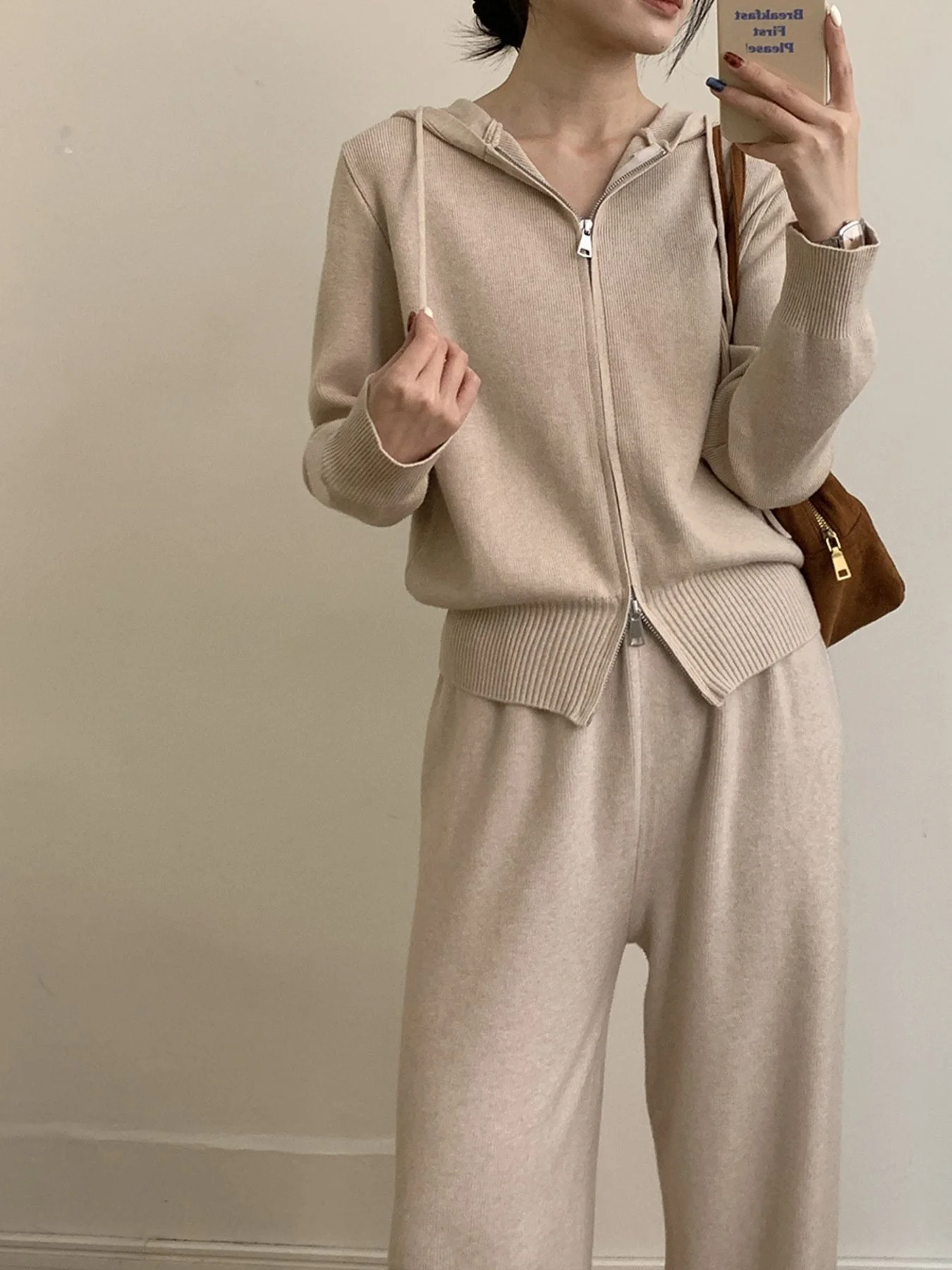 Zip Up Cardigan and Drawstring Wide Leg Pants Knit Set - Image 13