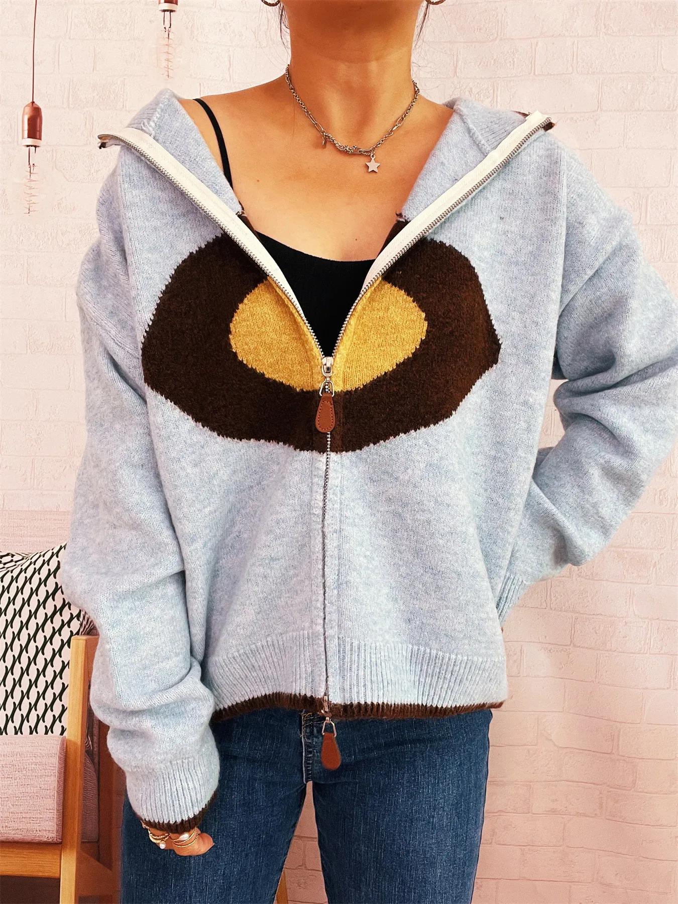 Zip-Up Contrast Trim Cardigan - Image 6