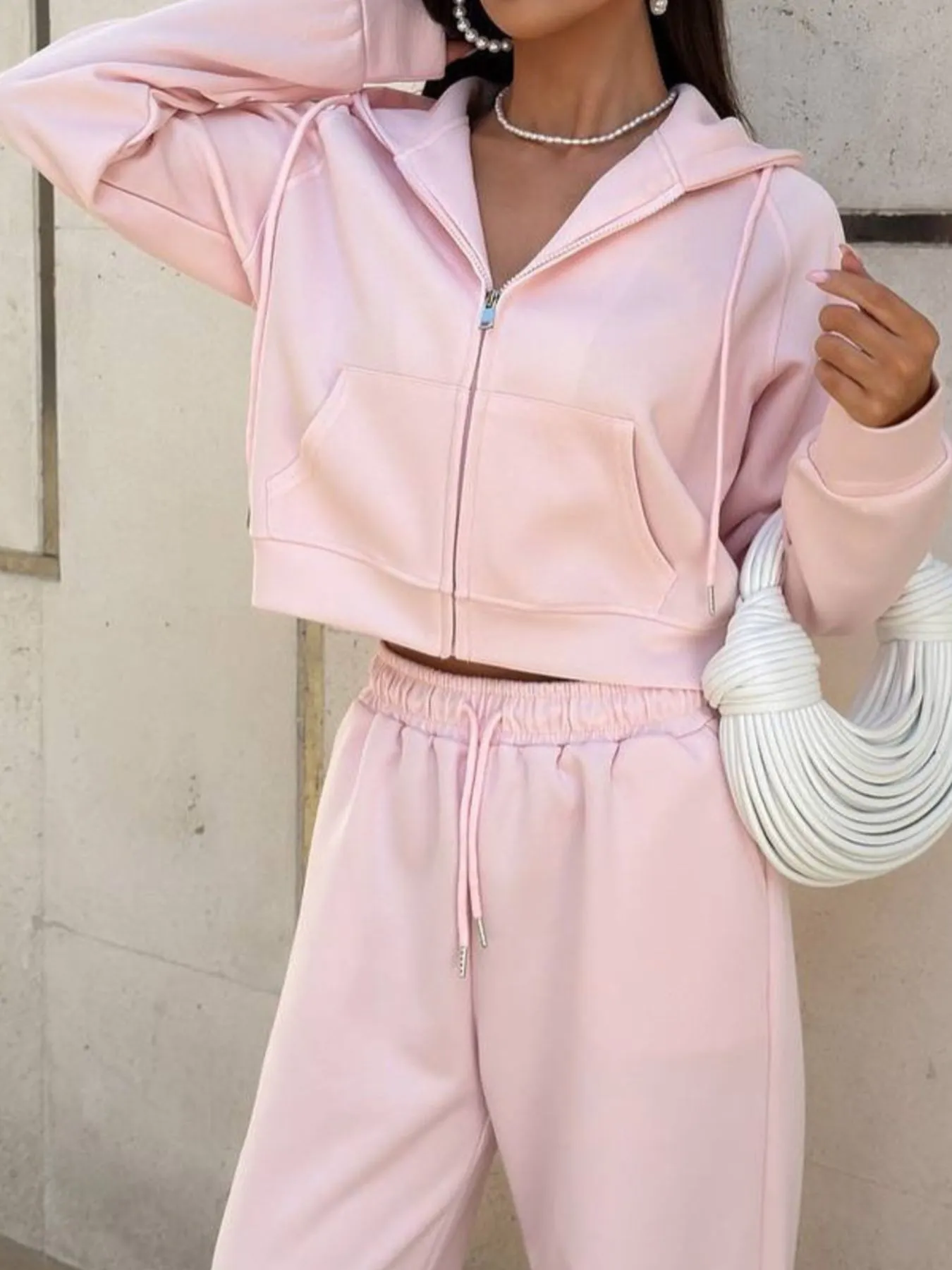 Zip Up Drawstring Hoodie and Pants Set - Image 4